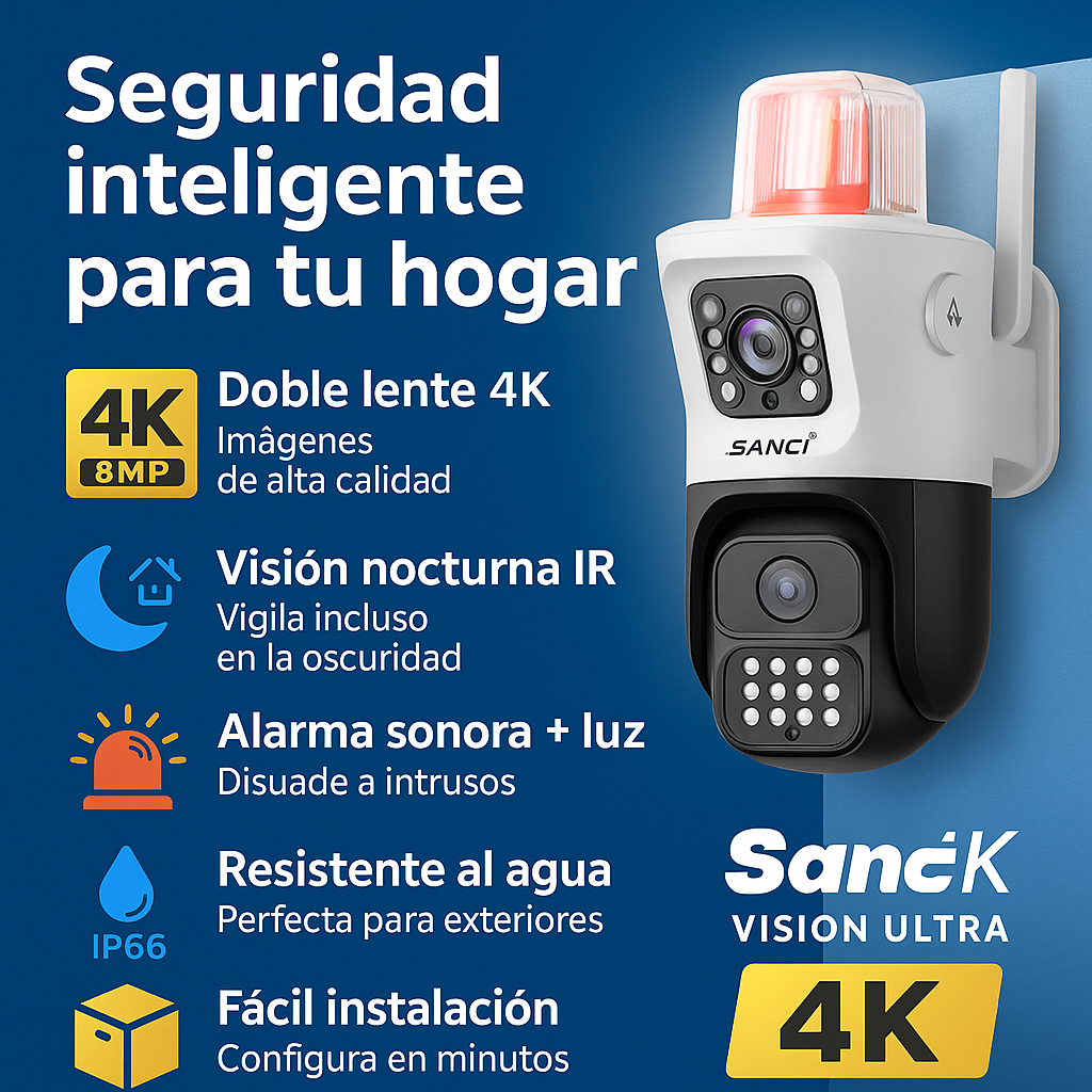 🛡️ Cámara Sanci 4K Vision Ultra con Alarma 🔔📹 + regalo 🎁
