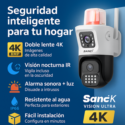 🛡️ Cámara Sanci 4K Vision Ultra con Alarma 🔔📹 + regalo 🎁